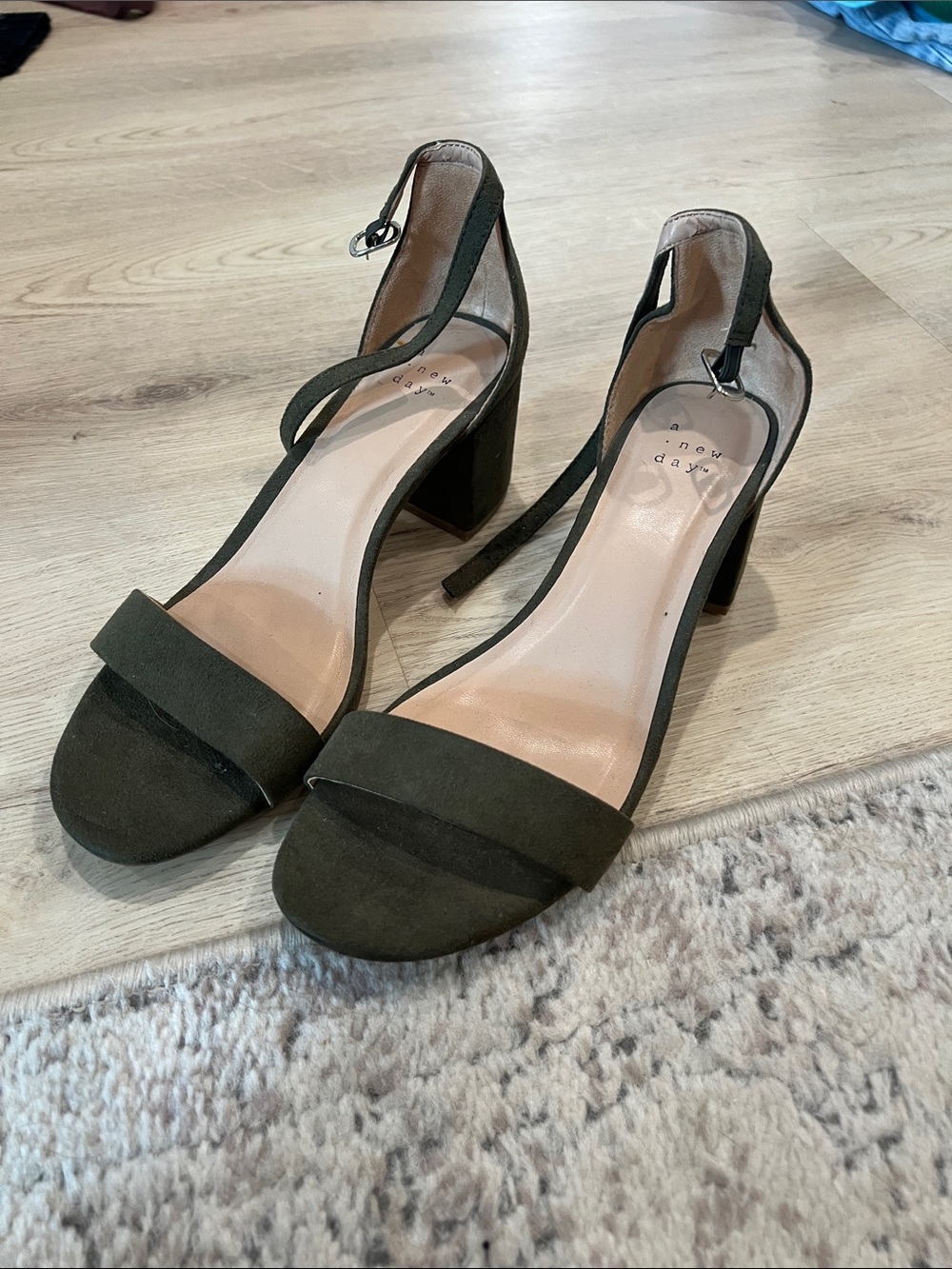 a new day Olive Green Block Heel Ankle Strap Sandals